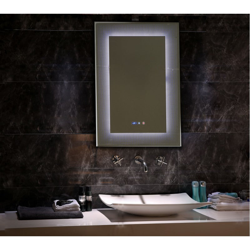 Огледало с осветление 1793 60х90 см. LED огледало за баня с touch, часовник, индикатор температура и антифог – KERANOVA онлайн магазин