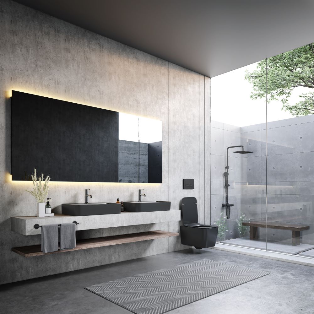 Конзолна тоалетна Hera Rimless Black Matte - опция биде в модерен баня дизайн, черна матова окачена тоалетна KERANOVA