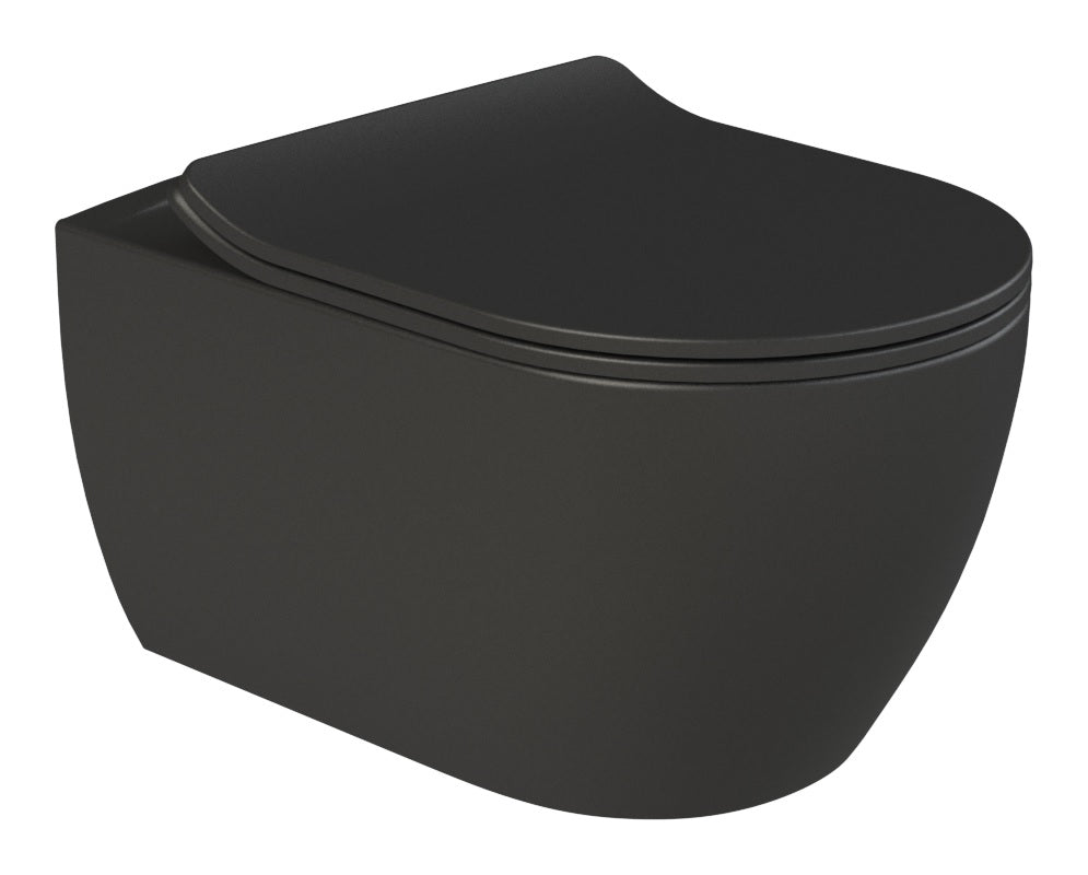 Конзолна тоалетна City Rimless Black Matte Turkuaz - опция биде, окачена черна мат санитария от KERANOVA