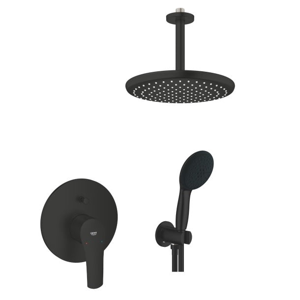 Вграден комплект Grohe Eurosmart Matt Black - матов черен душ комплект за баня, ръчен и дъждовен душ, идеален за онлайн магазин KERANOVA