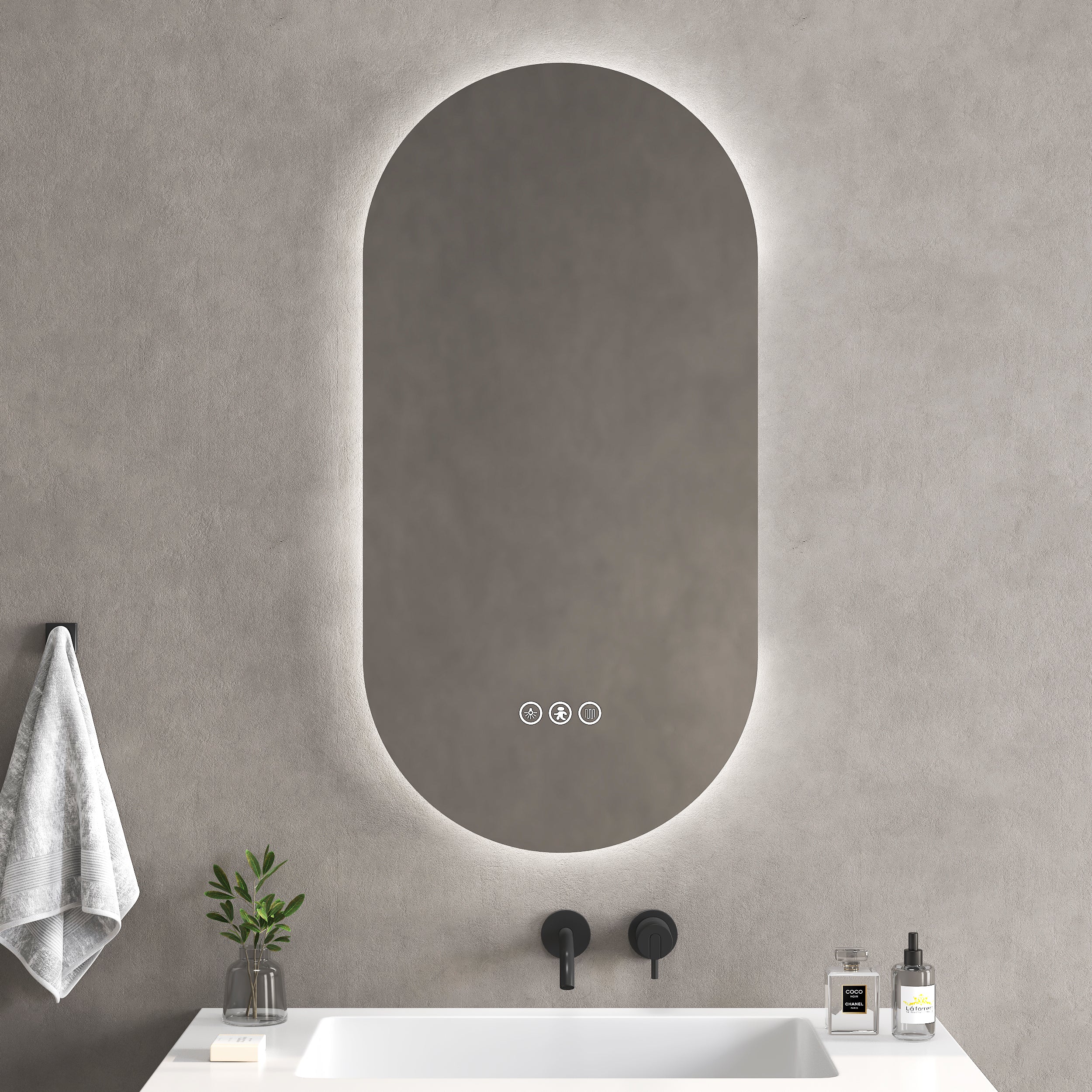 Огледало с осветление Bruno 40х80 см. – LED баня огледало 40x80 с IP44, бутон и нагревател, онлайн магазин KERANOVA