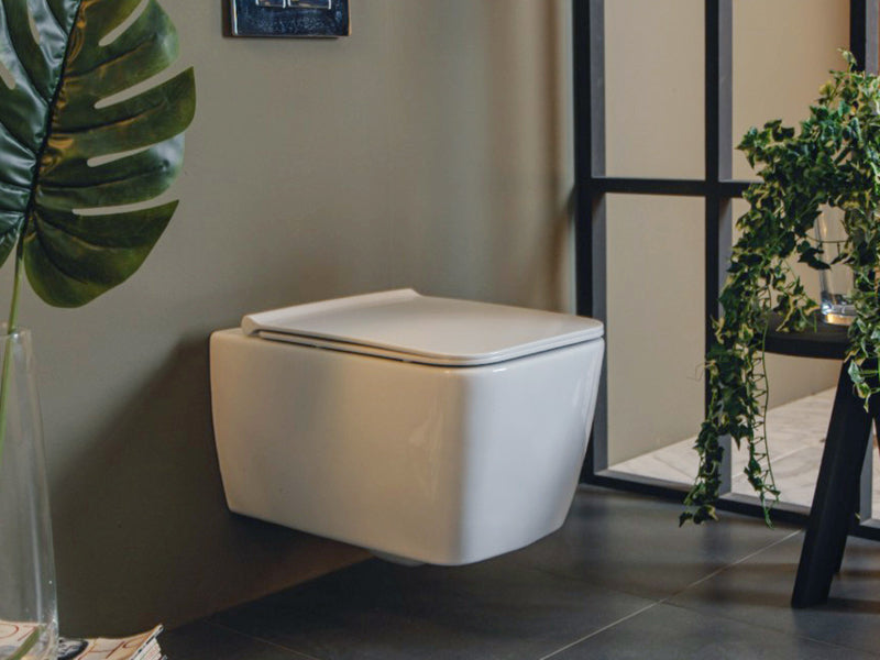 Конзолна тоалетна Hera Rimless - опция биде в съвременна баня, окачена тоалетна с чист дизайн за онлайн магазин KERANOVA