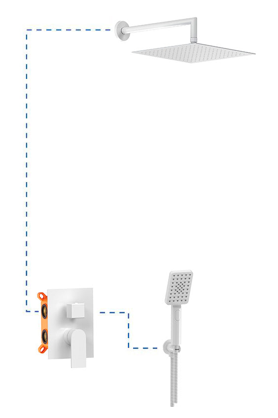 Вградена душ система Alpha Matt White - Aquagrif в бял мат, душ пита 25x25 см, ръчен душ и вградено тяло - онлайн магазин KERANOVA