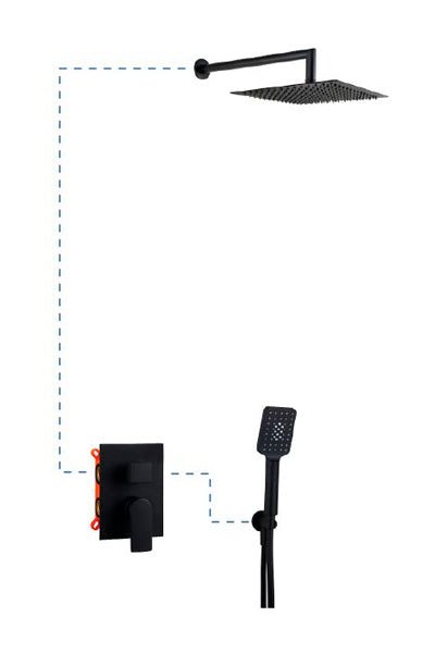 Вградена душ система Alpha Matt Black - Aquagrif с матово черен душ питa 25x25 см и ръчен душ, онлайн магазин за обзавеждане за бани KERANOVA