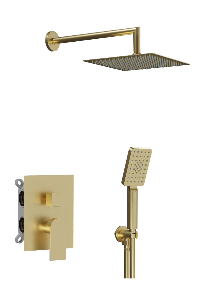 Вградена душ система Alpha Brushed Gold - Aquagrif вграден комплект със смесител, душ пита и ръчен душ, онлайн магазин KERANOVA