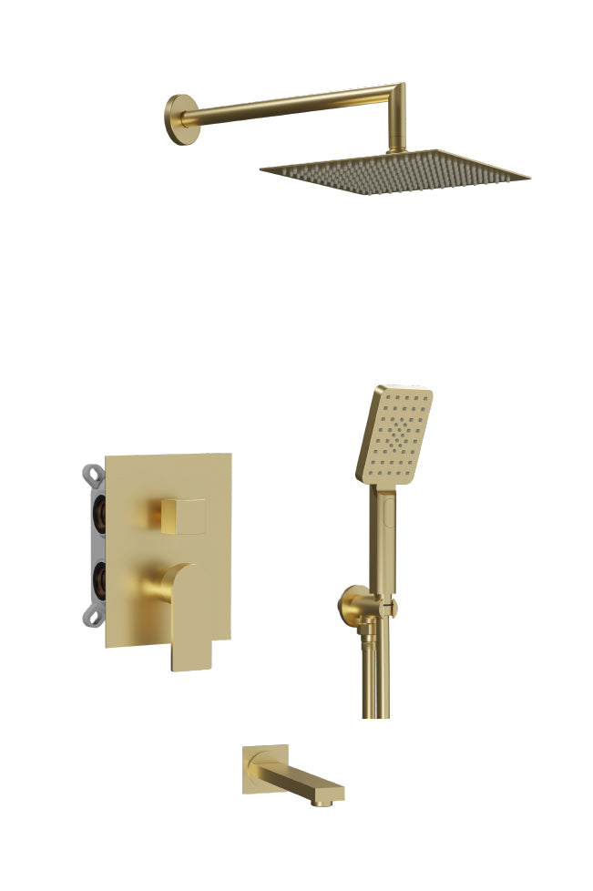 Вградена душ система с чучур Alpha Brushed Gold - Aquagrif, комплект вградено тяло, дъждовна и ръчен душ, онлайн магазин KERANOVA