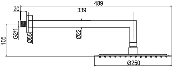 Вградена душ система Beta - Aquagrif технически чертеж с размери, душ пита Ø250 мм, ръчен душ, EasyBox за онлайн магазин KERANOVA