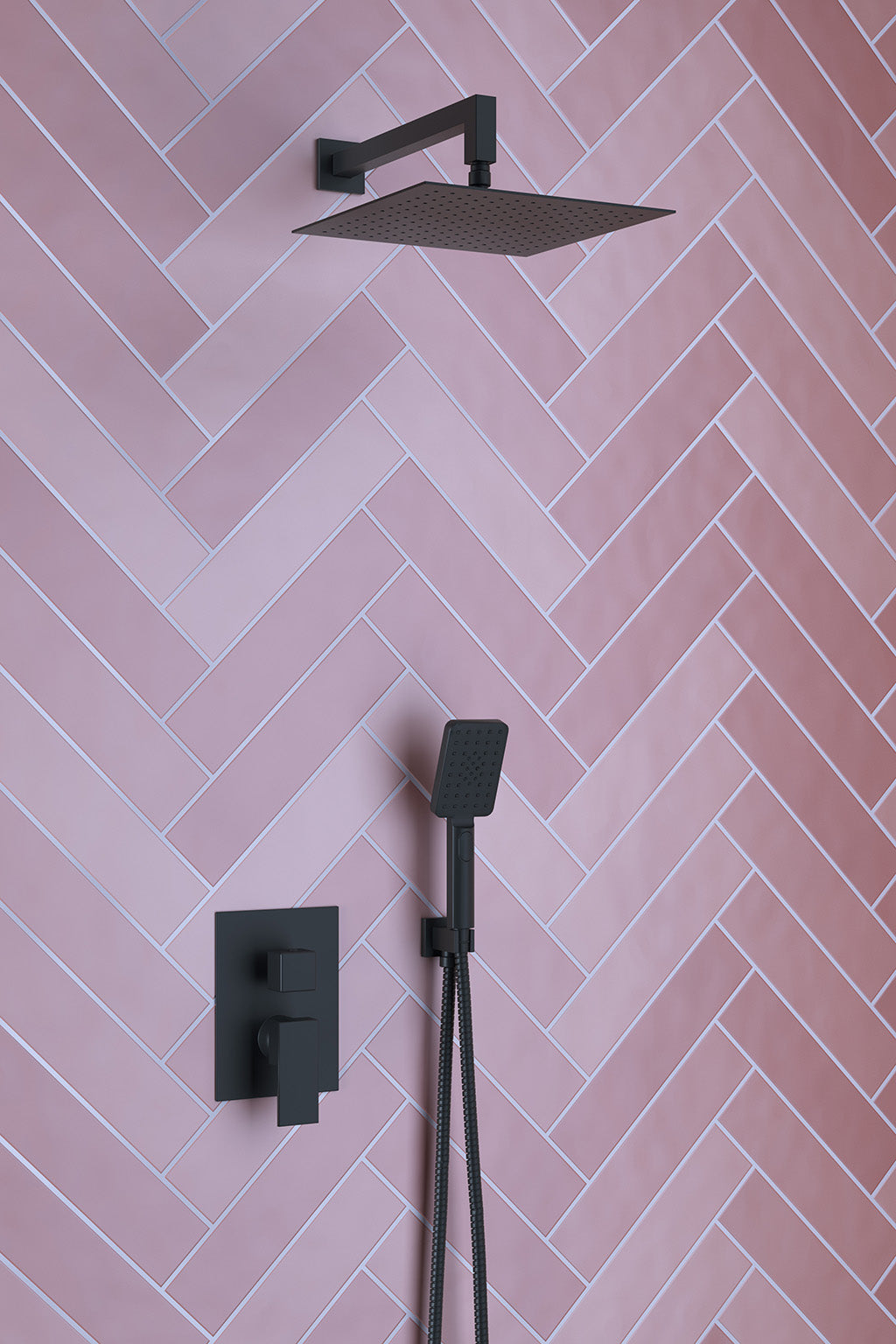 Вградена душ система Bold Matt Black - Aquagrif вграден комплект Matt Black с метална душ пита 25x25 см и ръчен душ, онлайн магазин KERANOVA