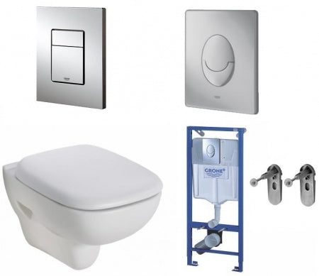 ПРОМО ПАКЕТ KOLO STYLE И GROHE С ХРОМ БУТОН - комплект вградено казанче Grohe, конзолна тоалетна Style, активатор и монтажни планки