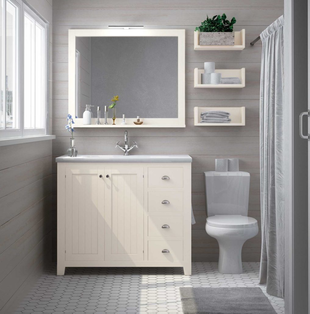 Ретро колекция Colonial - Avila Dos бяла баня с мивка, шкаф и огледало от онлайн магазин за обзавеждане за бани KERANOVA