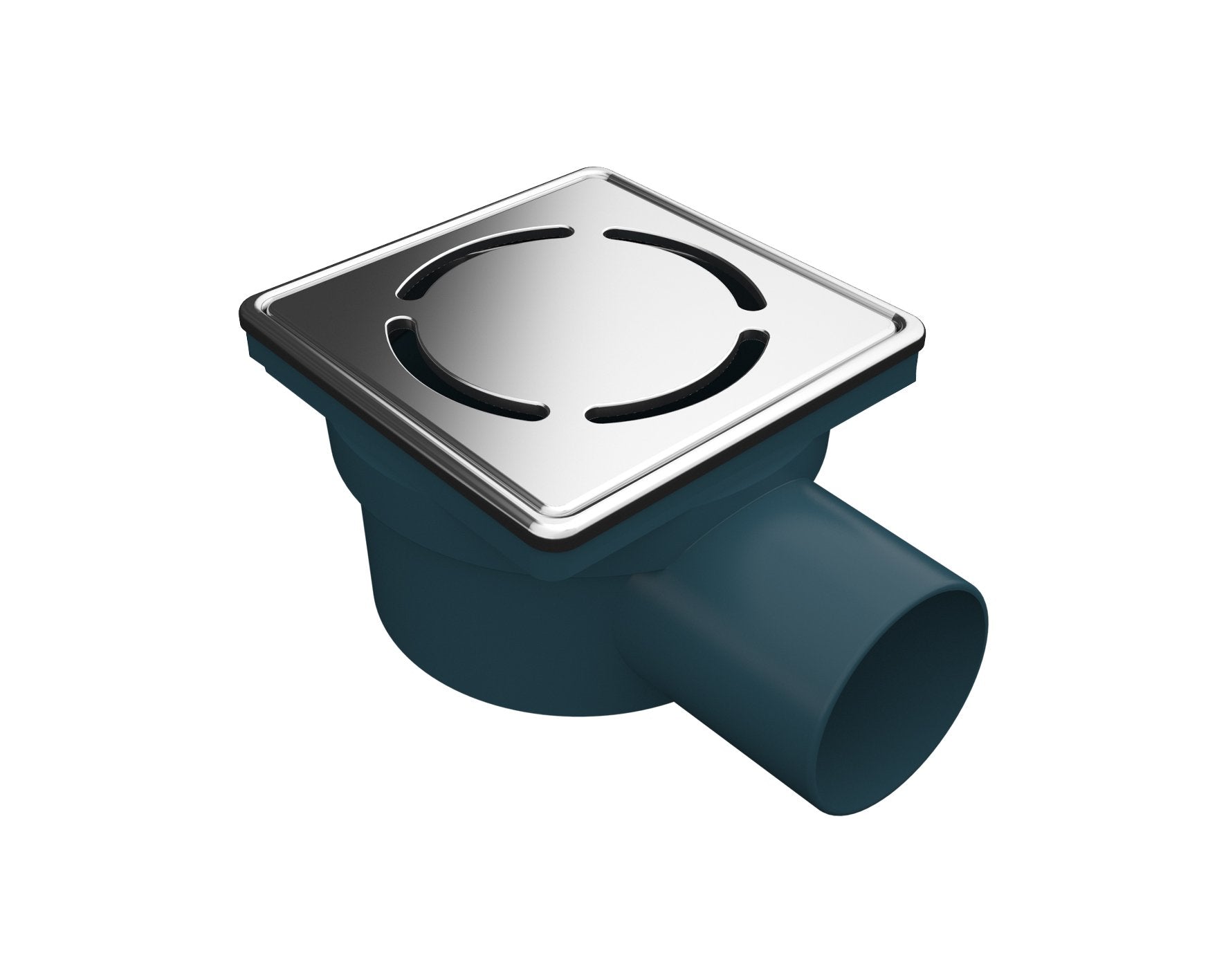 Сифон с клапа и воден затвор 10х10 см. – страничен изход Ø50 с дизайнерска неръждаема решетка за баня KERANOVA