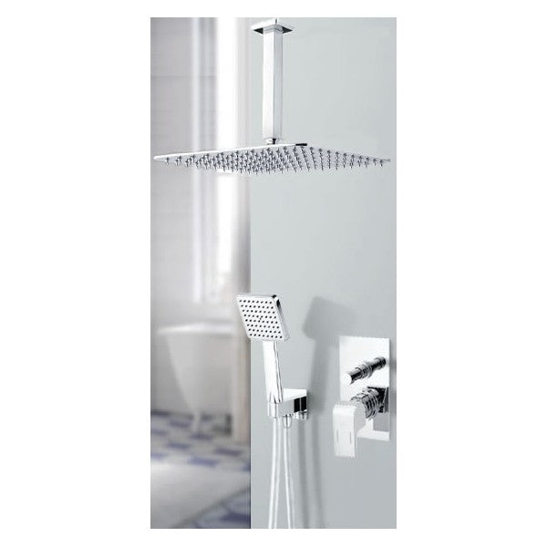 Вграден сет Miro Alpi 3 с рамо от тавана - квадратен душ комплект с тънка 250x250 мм пита, ръчен душ Rita и смесител за вграждане, KERANOVA