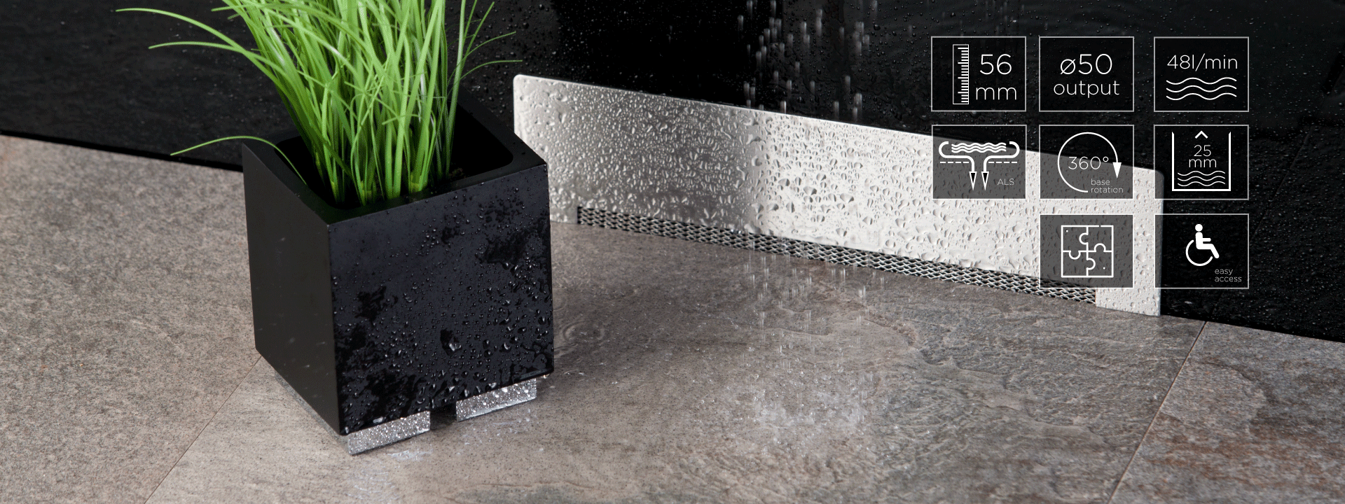 Стенен сифон Confluo Wall за баня с висока пропускателна способност 48 л/мин, ниска инсталационна височина, система против протичане - KERANOVA