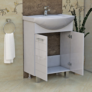 Corner долен 60 см. бял ъглов шкаф за баня с мивка и отворени вратички от онлайн магазин за обзавеждане за бани KERANOVA
