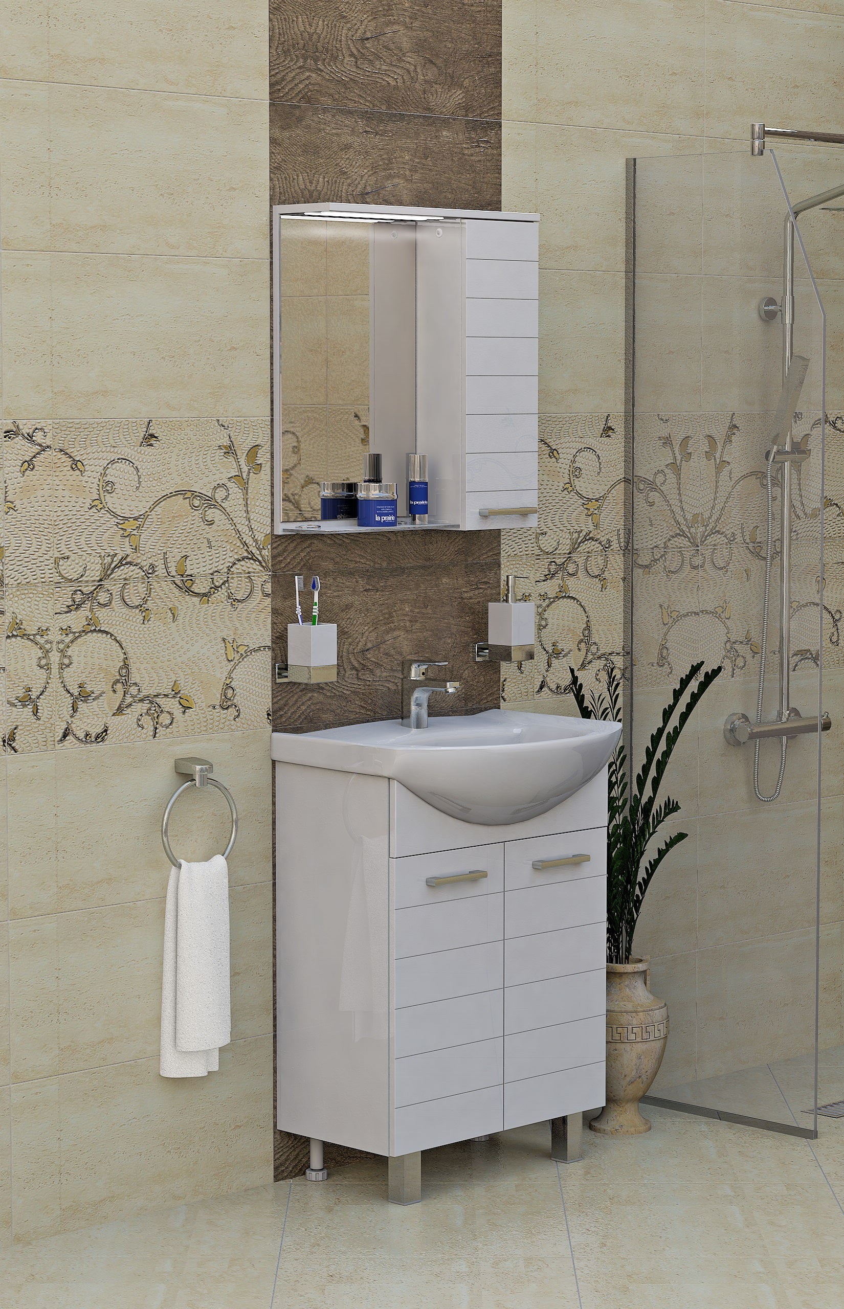 Серия Corner 60 см. комплект за баня с LED осветление, мивка Cersanit 60x46 см и хром-никел панти – онлайн магазин KERANOVA