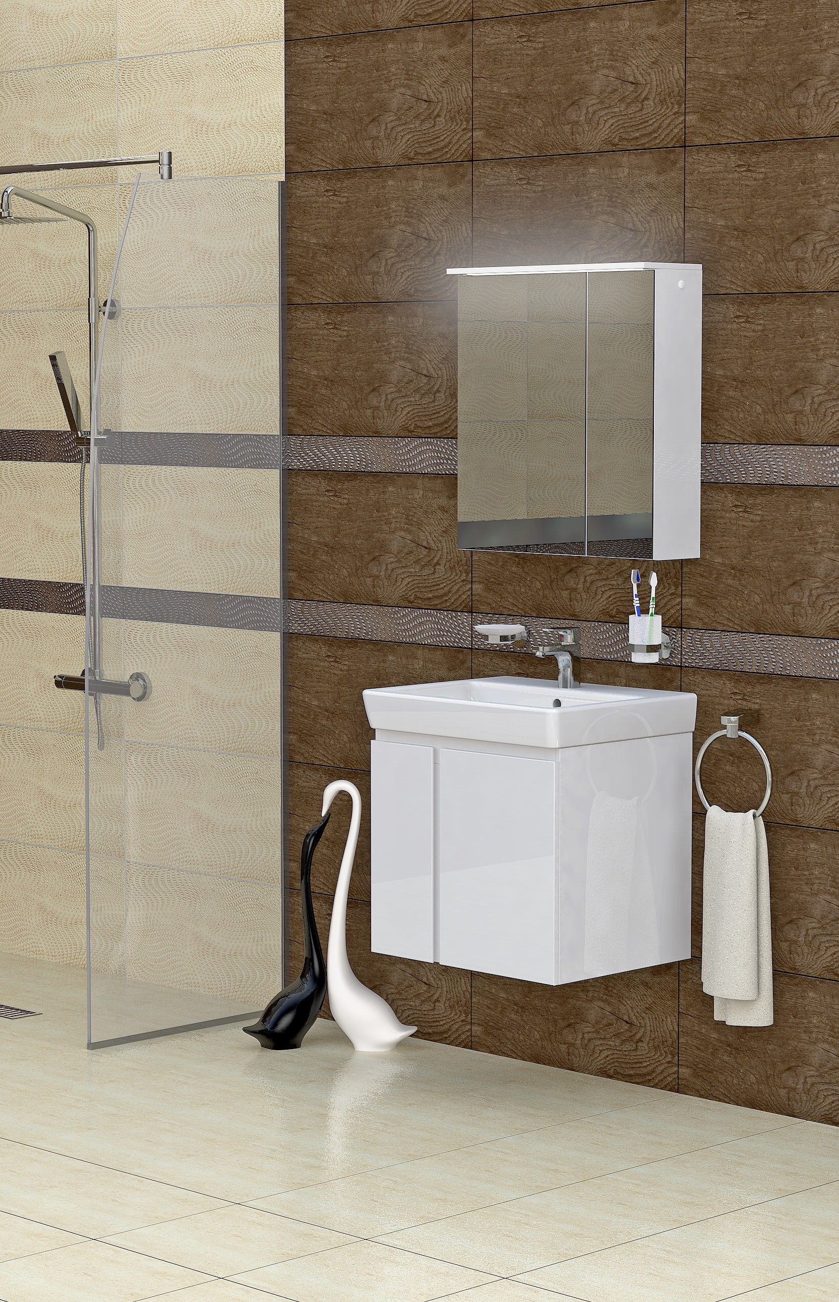 Серия Modena 55 см. бял шкаф с мивка Roca 55x45 LED огледален шкаф KERANOVA за баня