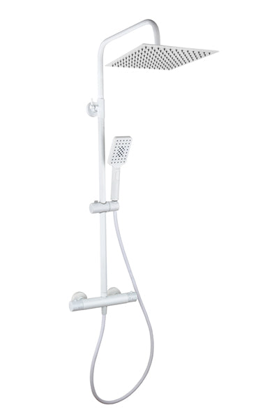 Термостатична душ колона Nite SQ Matt White - Aquagrif бяла матова с 25x25 см метална пита и ръчен душ за онлайн магазин KERANOVA