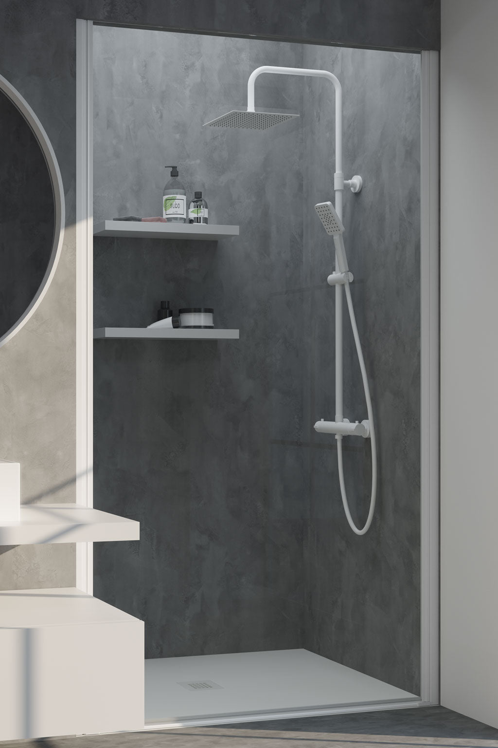 Термостатична душ колона Nite SQ Matt White - Aquagrif в бяла матова финишировка, телескопична душ колона със смесител и ръчен душ — онлайн магазин KERANOVA