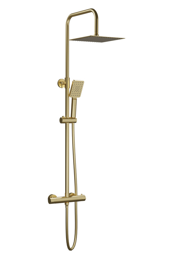 Термостатична душ колона Nite Brushed Gold - Aquagrif с месингова повърхност, 25x25 см душ пита и ръчен душ за онлайн магазин KERANOVA