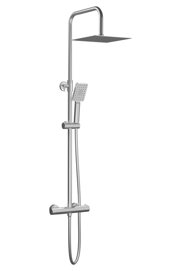 Термостатична душ колона Nite Satin Nickel - Aquagrif за баня, телескопична 95-150 см, метална пита 25x25 см, ръчен душ, KERANOVA онлайн магазин