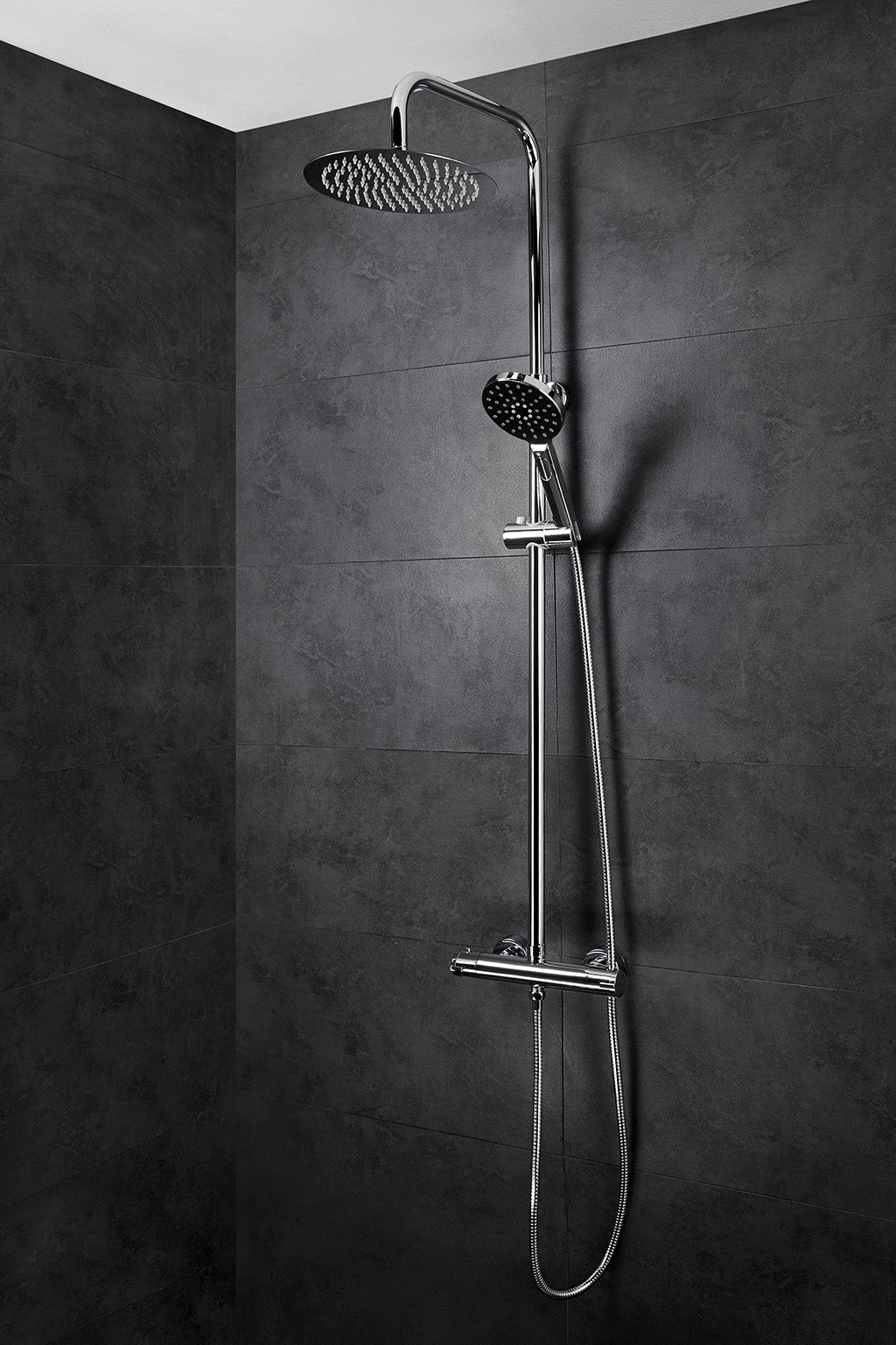 Термостатична душ колона Nite - Aquagrif ванджа с телескопична тръба, метална душ пита Ф25 см и ръчен душ, онлайн магазин KERANOVA