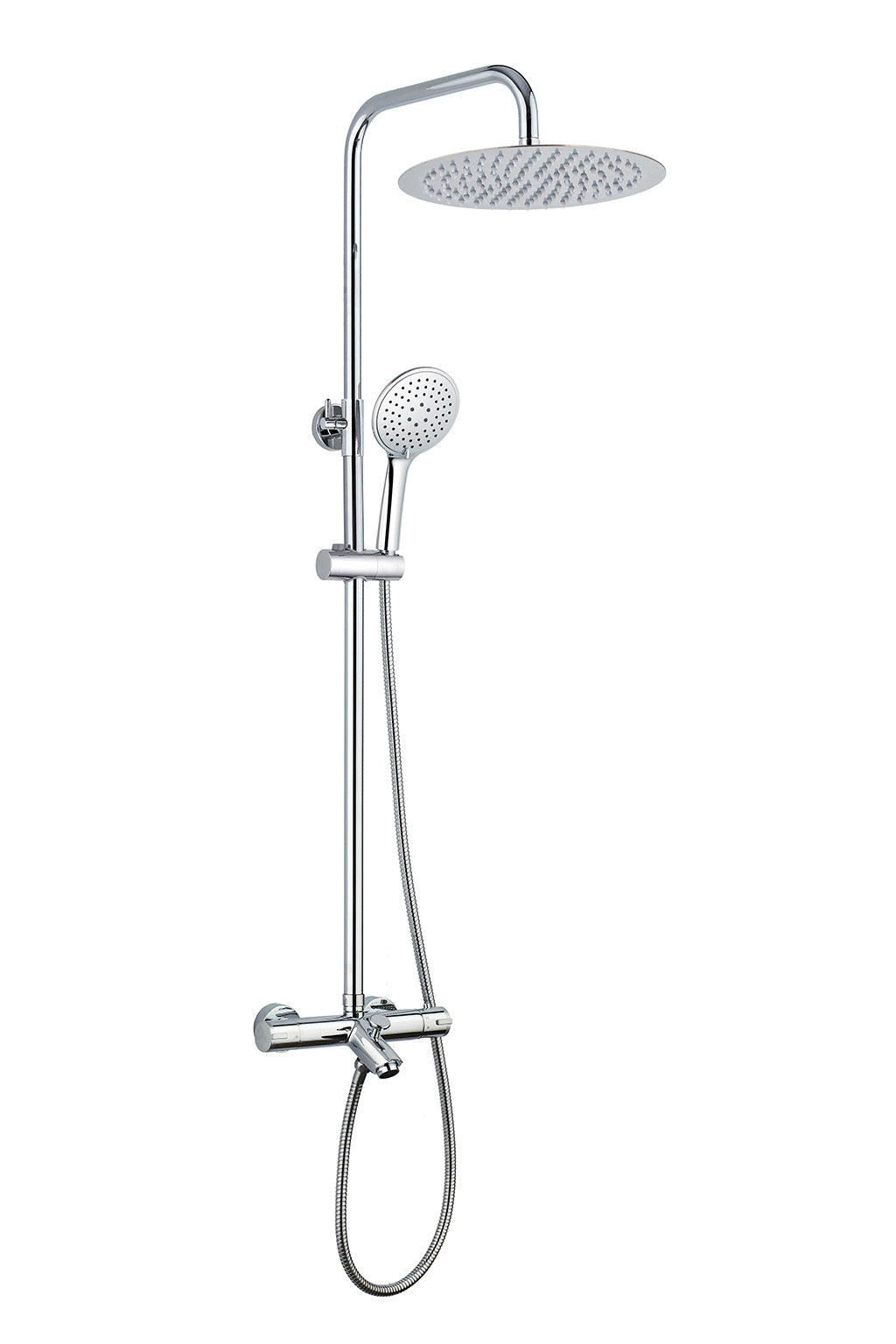 Термостатична душ колона с чучур Wind Blu - Aquagrif в онлайн магазин KERANOVA, телескопична 95-150 см, месингов смесител, душ пита Ф25 см