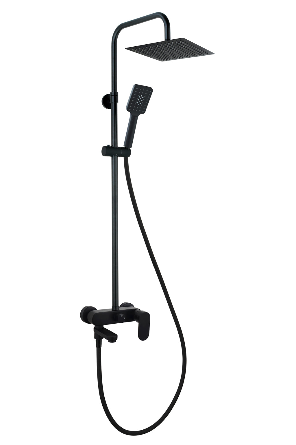 Душ колона с чучур Wind Blu Square Matt Black - Aquagrif, телескопична 95-150 см, квадратна метална душ пита Ф25 см, матов черен, KERANOVA онлайн магазин