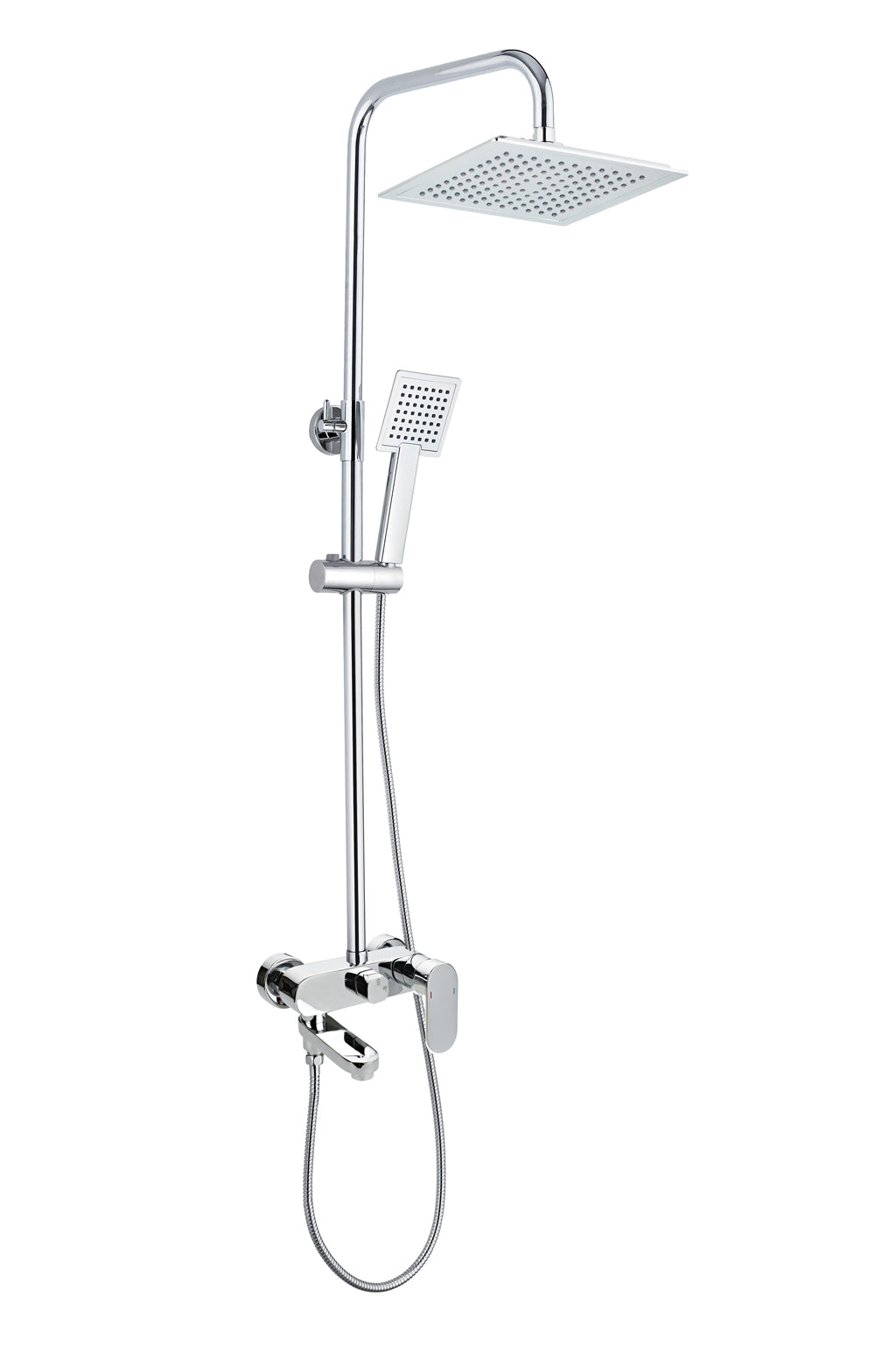 Душ колона с чучур Wind Blu SQ - Aquagrif метална пита 25x25 см, телескопична 95-150 см, месингов смесител - KERANOVA онлайн магазин