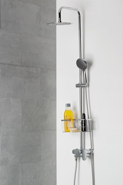 Душ колона с чучур Wind Blu - Aquagrif от Aquagrif, телескопична 95-150 см, месингов смесител, метална пита Ф25 см за онлайн магазин KERANOVA