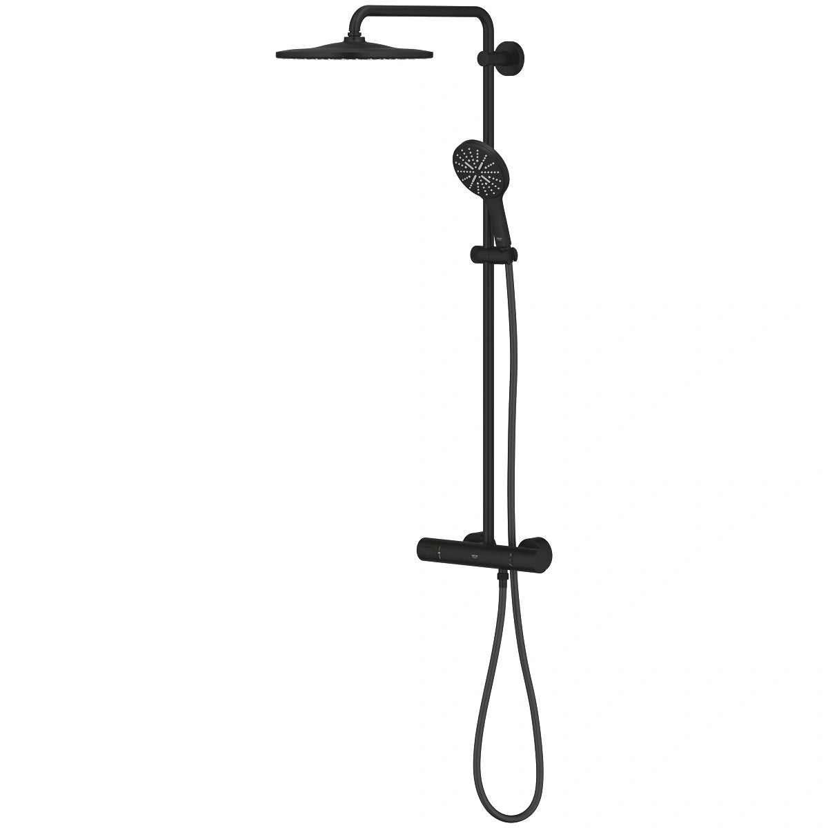Душ система Grohe Rainshower 310 Phantom Black - матово черен комплект с дъждовна пита и ръчен душ за онлайн магазин KERANOVA