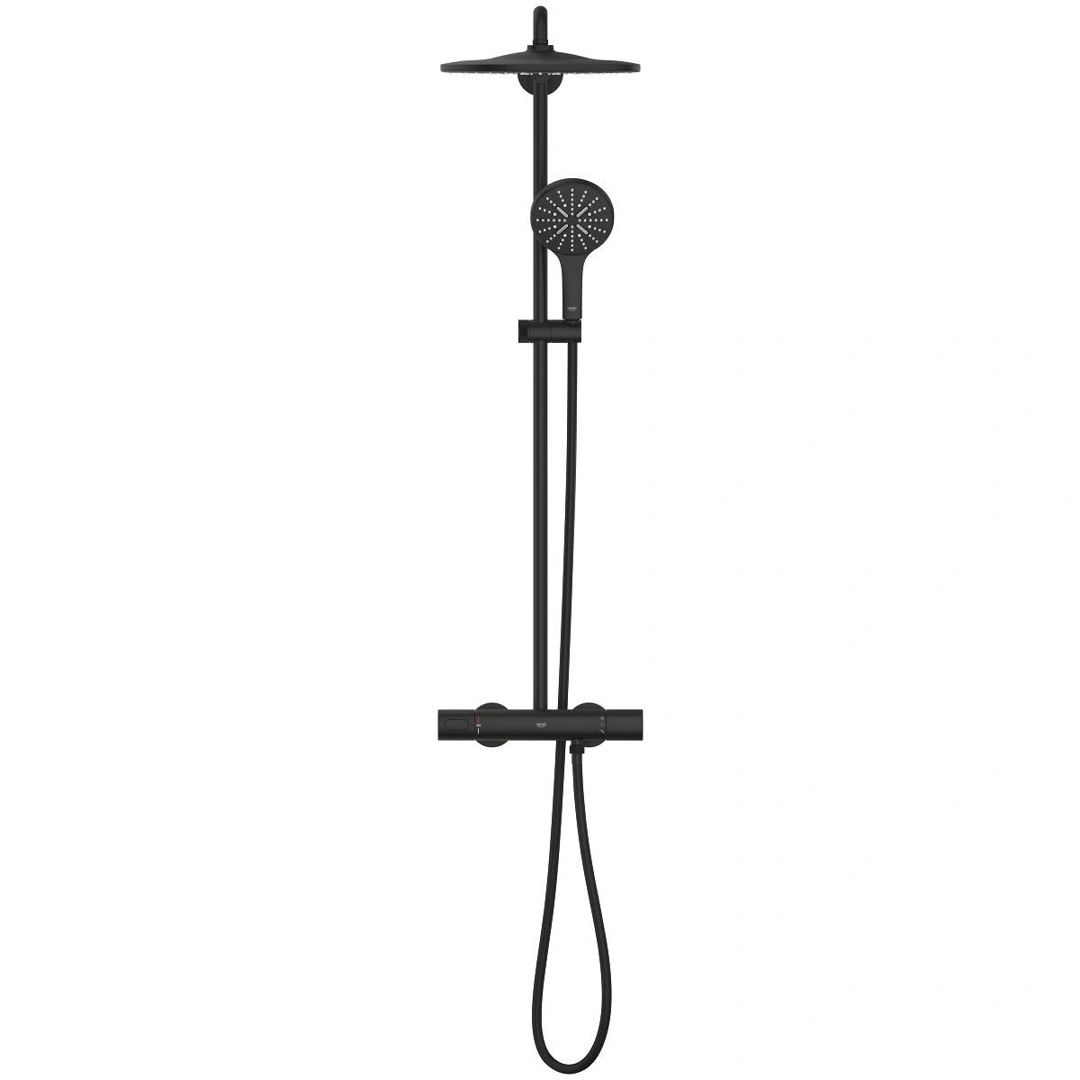 Душ система Grohe Rainshower 310 Phantom Black с термостат, хоризонтално рамо 450мм и ръчен душ – онлайн магазин за обзавеждане за бани KERANOVA