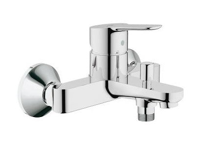 Стенен смесител за вана/душ BauEdge хром, едноръкохватков GROHE 46 mm, стенна метална ръкохватка, за онлайн магазин KERANOVA