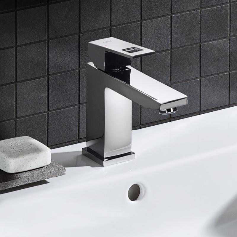 Смесител за мивка Eurocube M-size хром, едноръкохватков M-размер с GROHE SilkMove и EcoJoy, онлайн магазин за обзавеждане за бани KERANOVA
