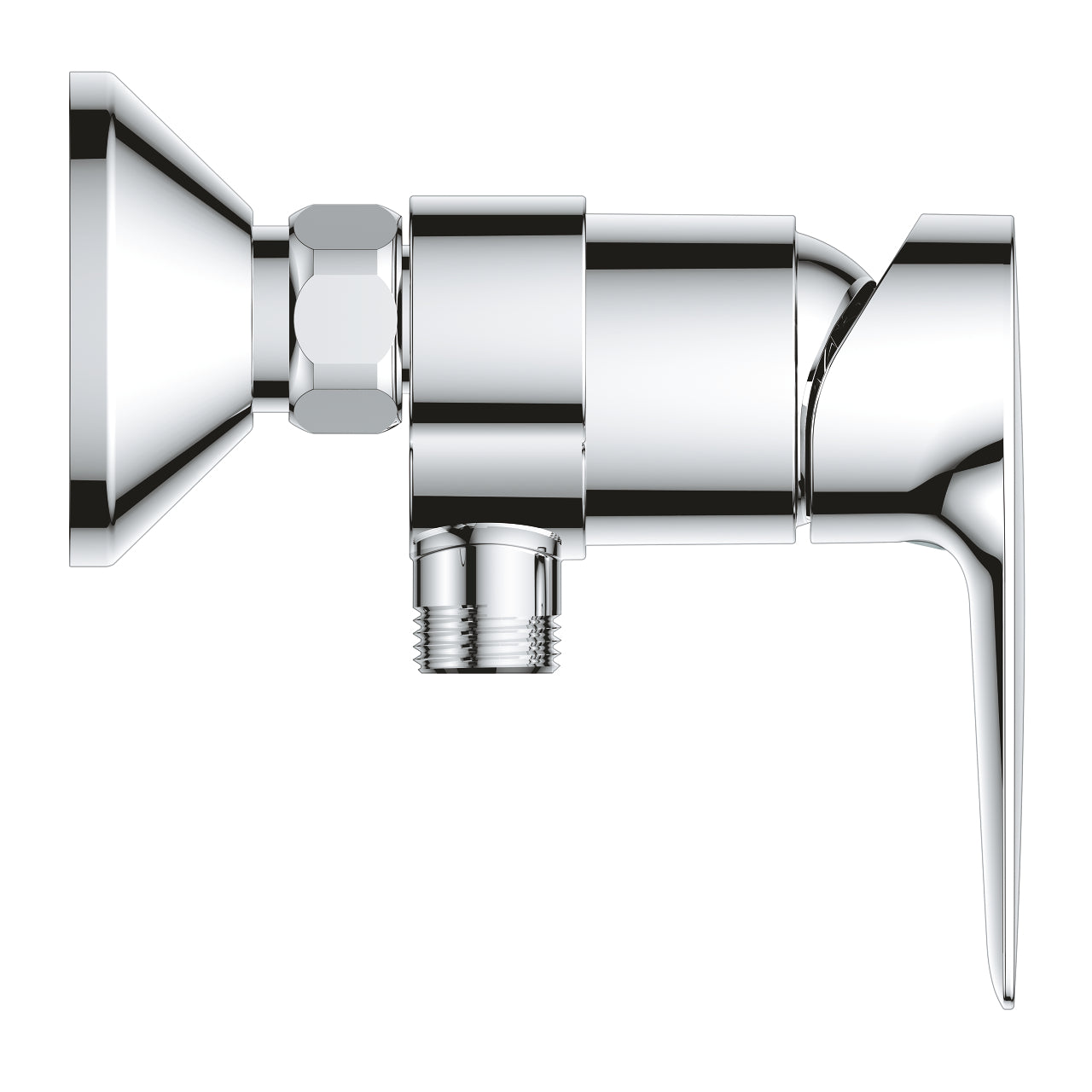Стенен смесител за душ BauEdge Grohe хром, метална ръкохватка, керамичен картуш 35 мм, вграден възвратен клапан, KERANOVA