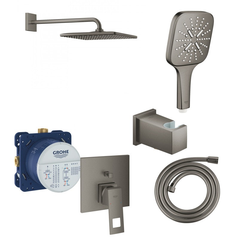 Вграден комплект Grohe Eurocube - brushed hard graphite вграден душ комплект с ръчен душ, разпределител, Rapido SmartBox и аксесоари за KERANOVA