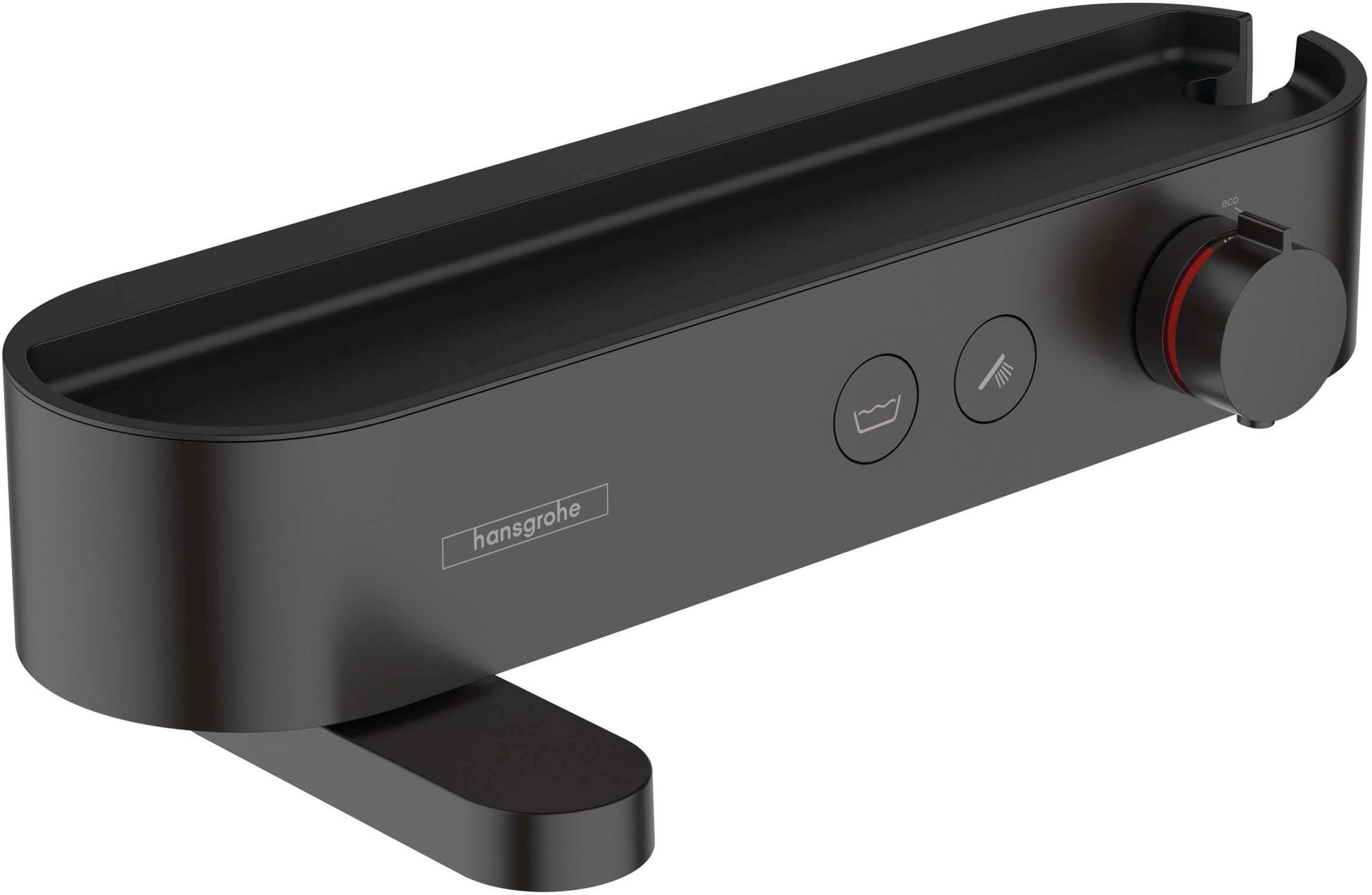 Hansgrohe Pulsify Showertablet Select 400 black matt за вана и душ - стенен смесител с термостат, черен мат, бутон Select, рафт KERANOVA