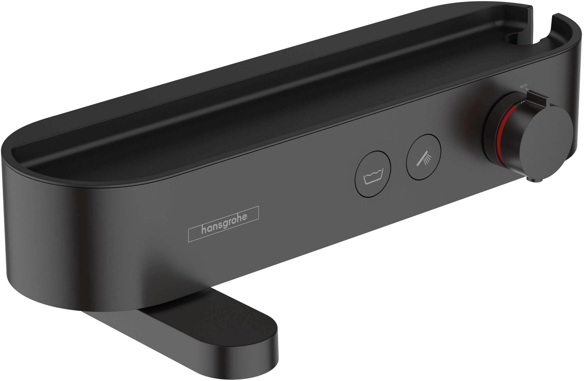 Hansgrohe Pulsify Showertablet Select 400 black matt за вана и душ - стенен смесител с термостат, черен мат, бутон Select, рафт KERANOVA