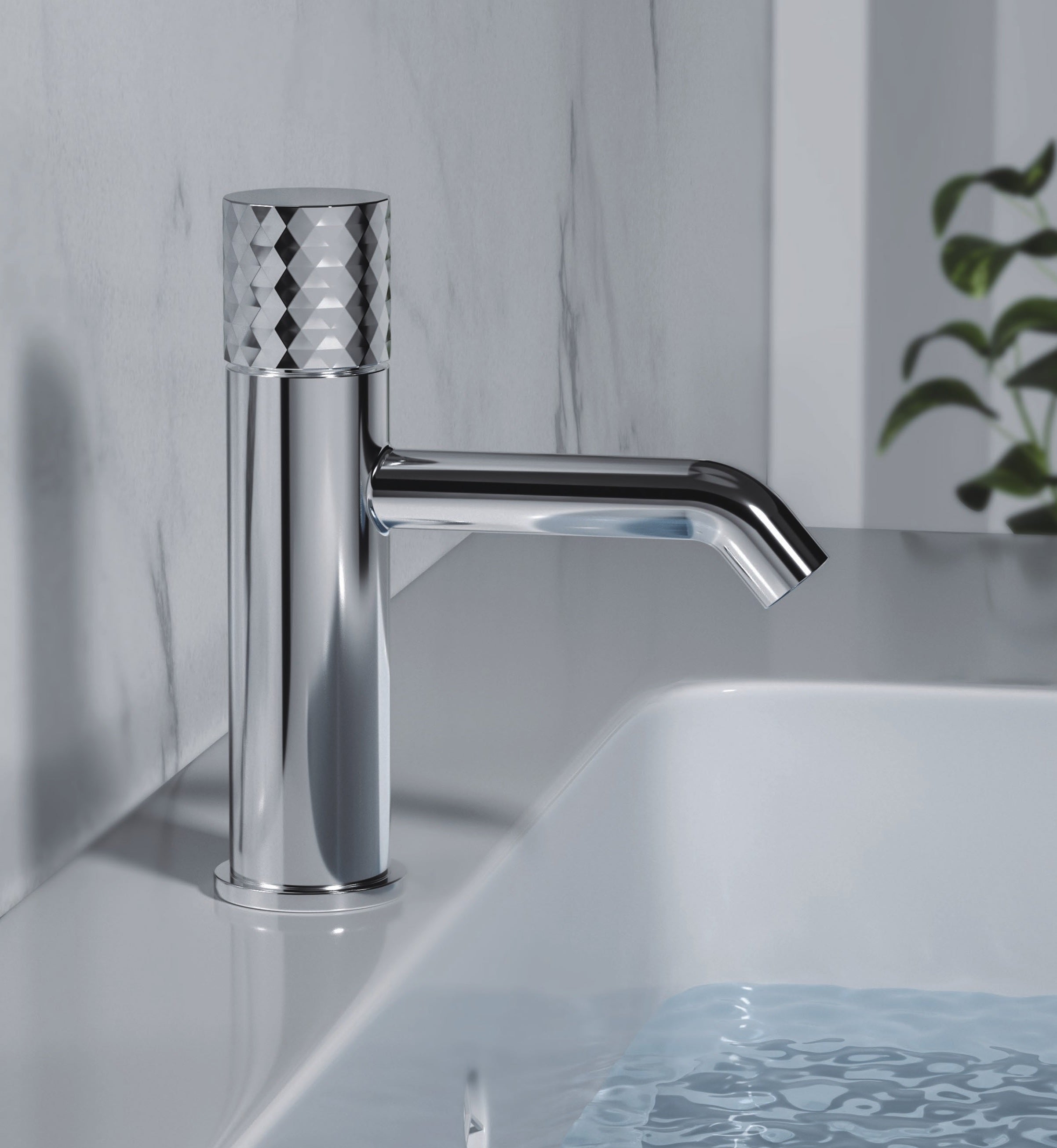 Смесител за мивка Joan Brass Pattern стоящ, хром с 3D ръкохватка, керамичен механизъм, онлайн магазин за обзавеждане за бани KERANOVA