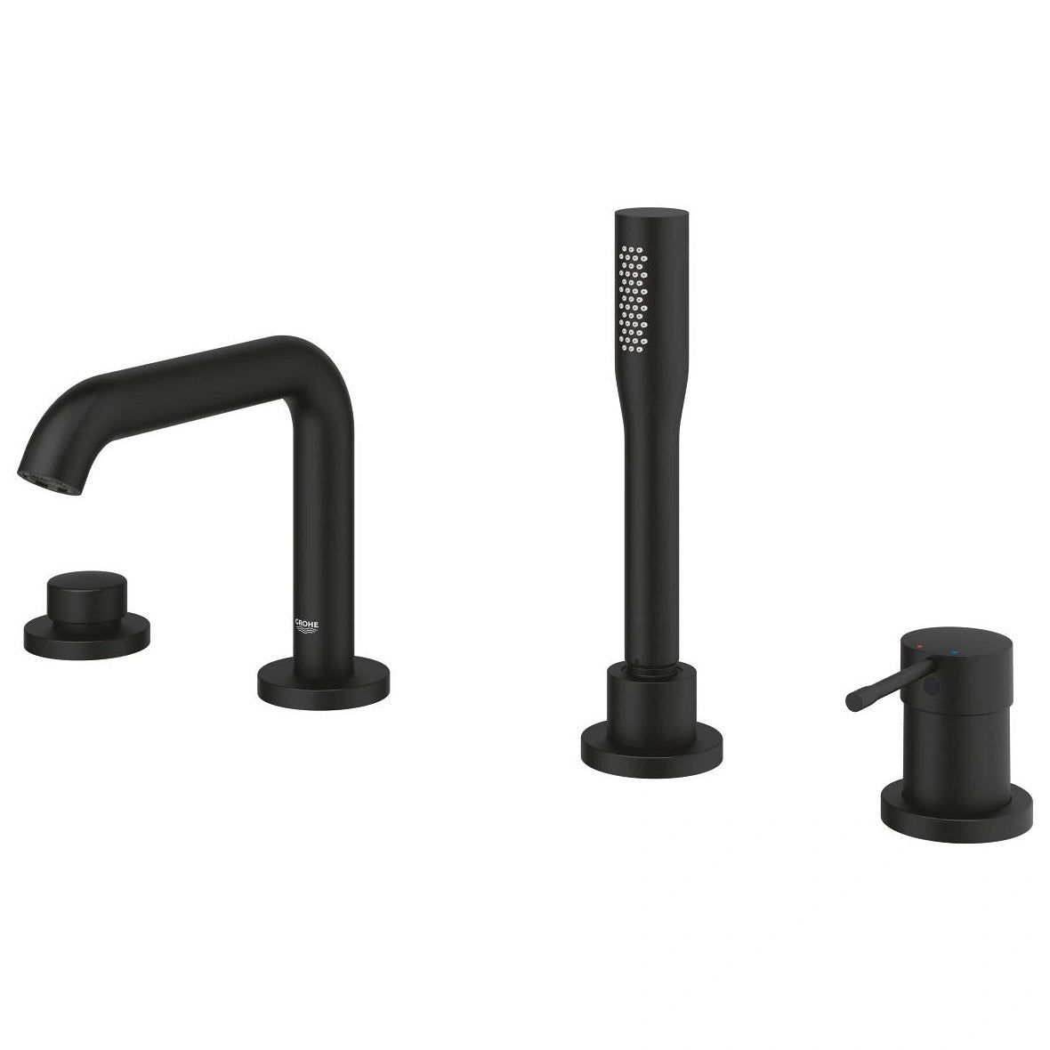 Смесител за вана Grohe Essence Phantom Black 4-дупков комплект матово черно за баня KERANOVA - с SilkMove и вградено тяло
