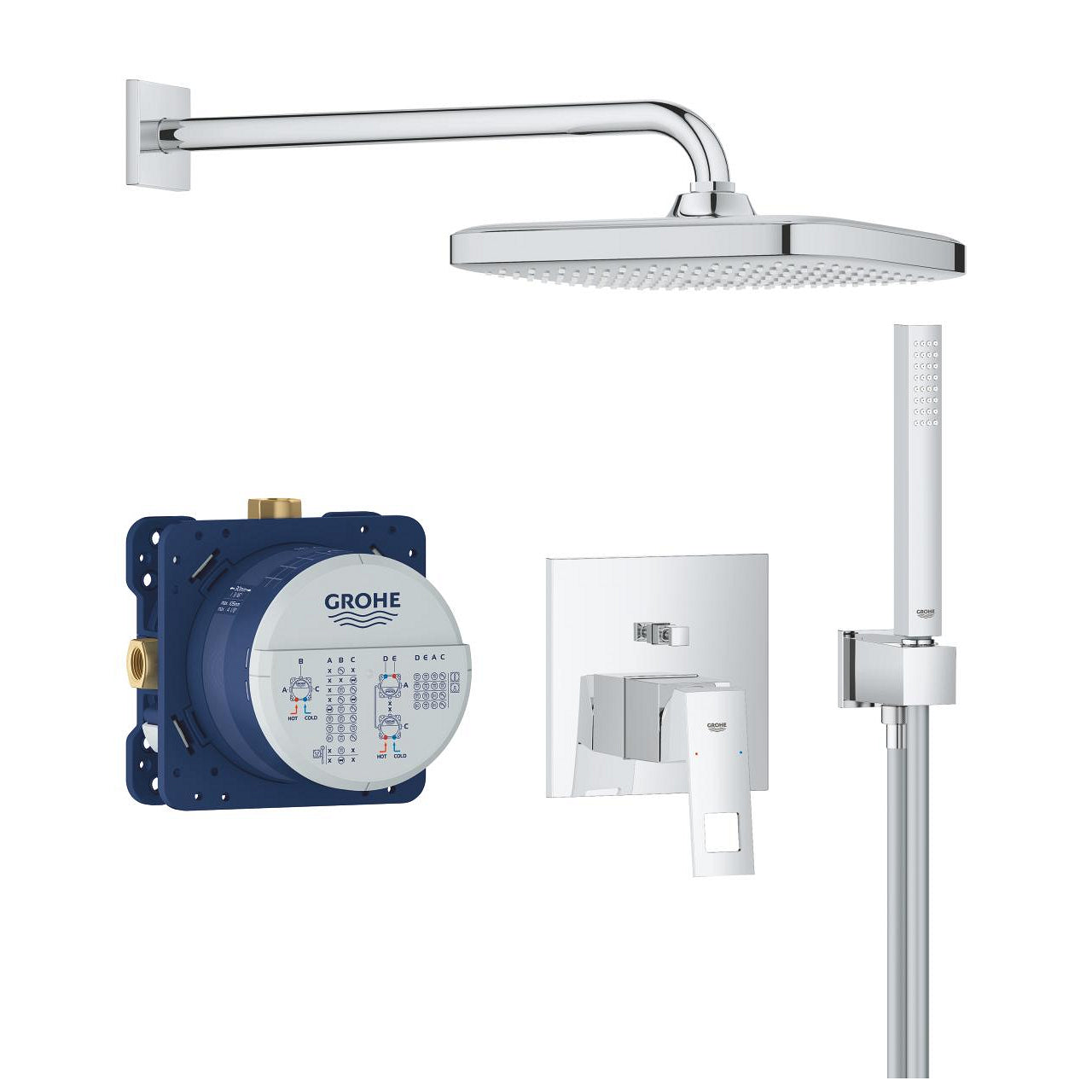 Вграден комплект Grohe Eurocube – душ гарнитура Tempesta 250 Cube, Rapido SmartBox, ръчен душ Euphoria Cube Stick за KERANOVA