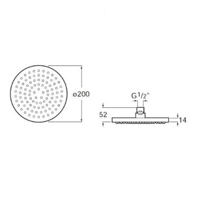 Вграден комплект Victoria Roca - технически чертеж душ глава ф200 мм за онлайн магазин KERANOVA