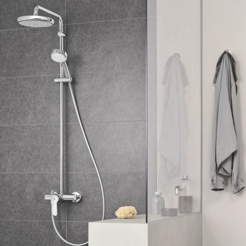 Душ колона за баня Grohe New Tempesta с хоризонтално рамо 390мм, Tempesta 210, ръчен душ Cosmopolitan 100, Rotaflex 1750мм - KERANOVA