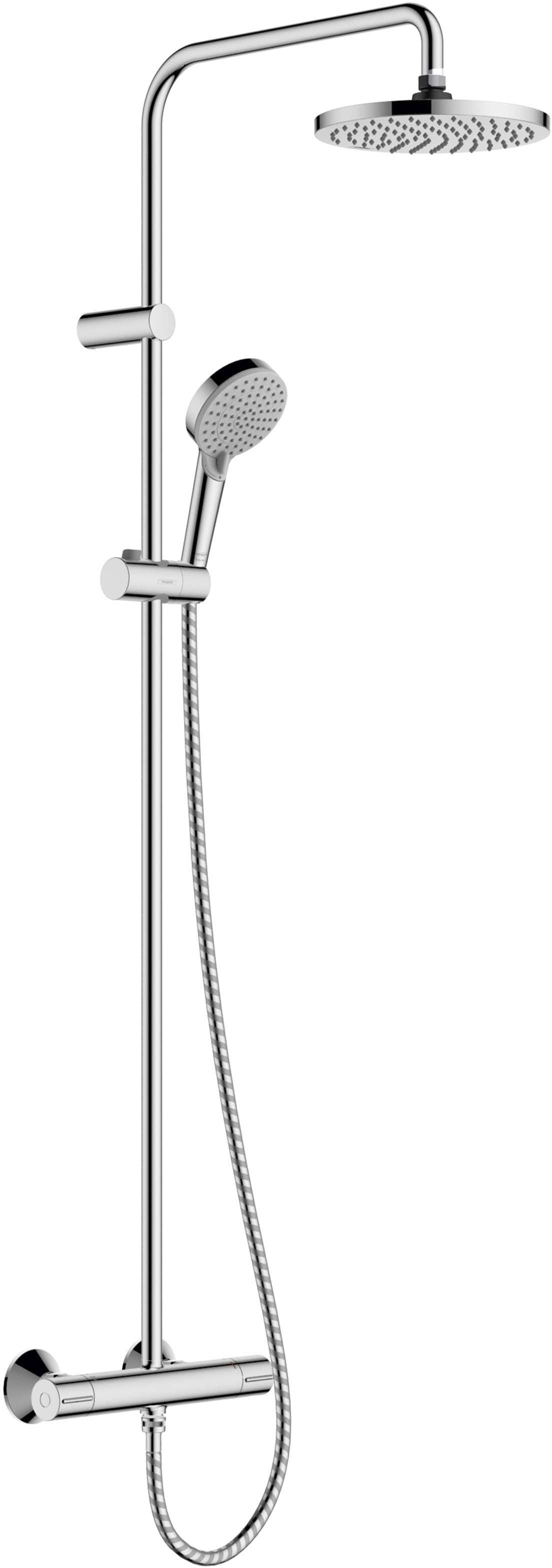 Hansgrohe Душ система Vernis Blend хромна душ колона с термостат, душ пита Rain Ф20,5 см, ръчен душ и шлаух за KERANOVA