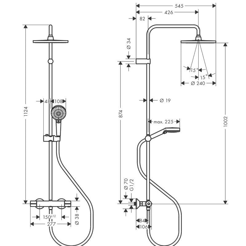Hansgrohe Душ система Vernis Blend black matt схема с размери и компоненти за онлайн магазин KERANOVA