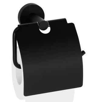 2664MB Държач за тоалетна хартия черен мат, стенен държач с капак за руло — онлайн магазин за обзавеждане за бани KERANOVA