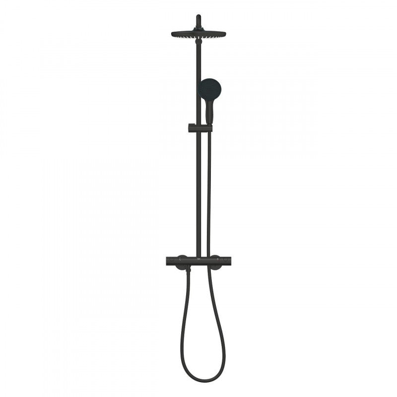 Alt Tag: Душ система Grohe Tempesta 250 Matt Black - матов черен душов комплект с термостат и ръчен душ за онлайн магазин KERANOVA