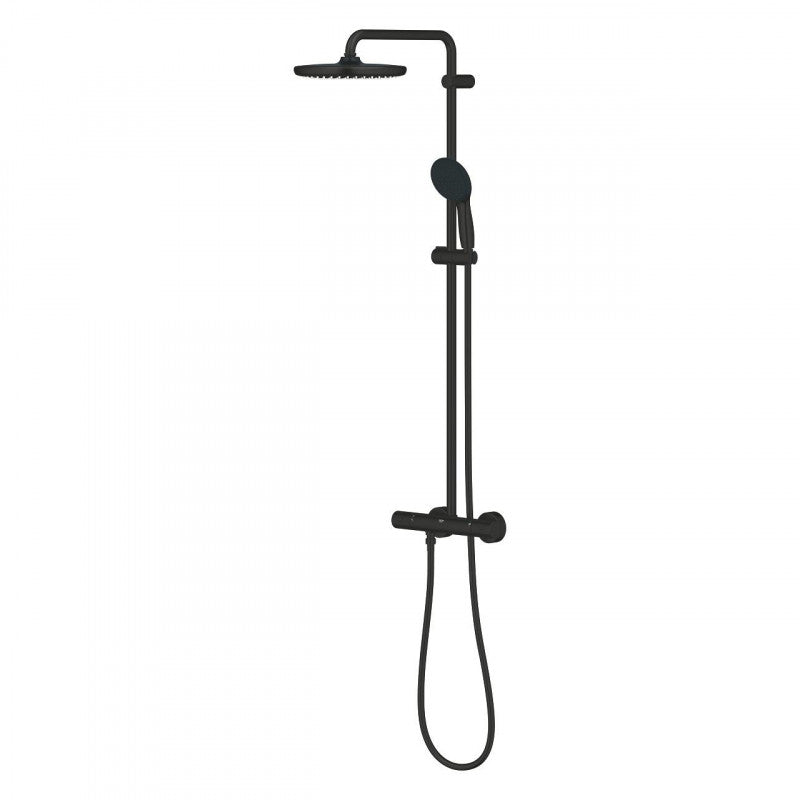 Душ система Grohe Tempesta 250 Matt Black – матово черна дръжка, голяма душ пита и ръчен душ за онлайн магазин KERANOVA