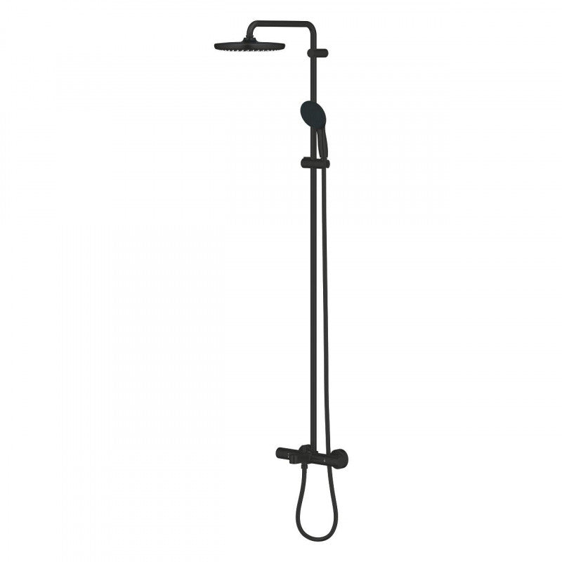 Душ система с чучур Grohe Tempesta 250 Matt Black - матово черна душ система с термостат и ръчен душ, KERANOVA онлайн магазин