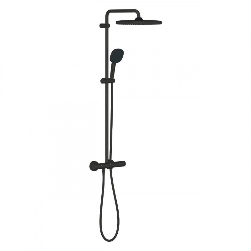 Душ система Grohe Tempesta Cube 250 Matt Black - матово черен термостатичен комплект с душ глава 250 мм, ръчен душ и въртящо рамо, KERANOVA