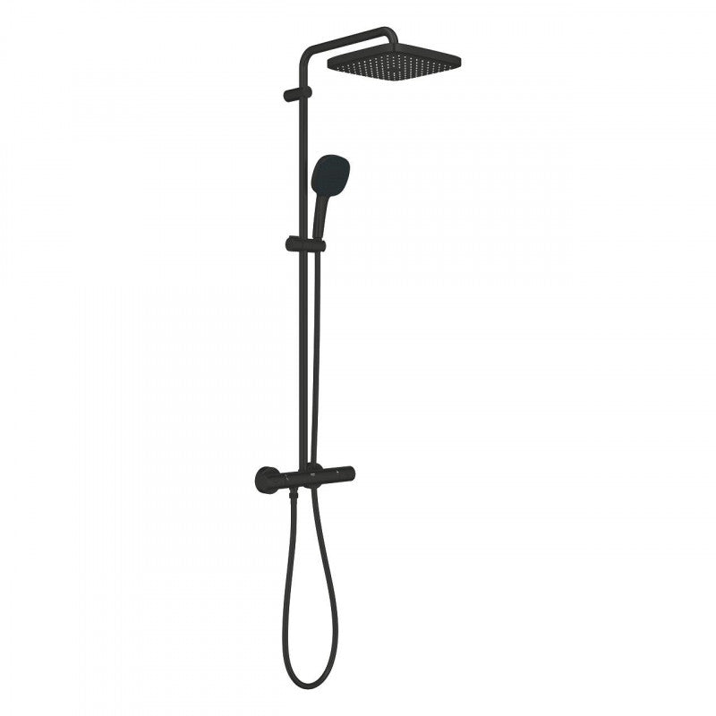 Душ система Grohe Tempesta Cube 250 Matt Black - матово черен комплект с квадратна душ пита и ръчен душ за онлайн магазин KERANOVA